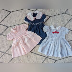 Vintage Dresses Lot of 3 Navy Blue & Pink 2T,3T & 4T Polly Flinders Hand Smocked